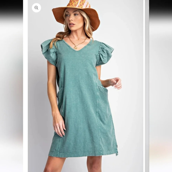 Easel Mineral Washed Cotton Jersey Knit Shirt Dress New - Picture 4 of 5